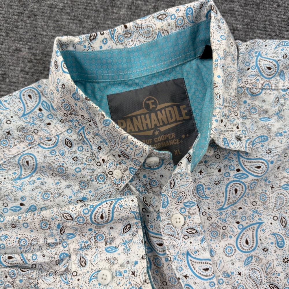 Panhandle Tuf Cooper Performance Shirt Large White Blue Paisley Button Up Men's